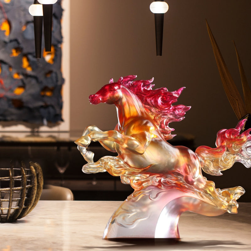 LIULI Crystal Art, Horse, Fireball, charging to triumph