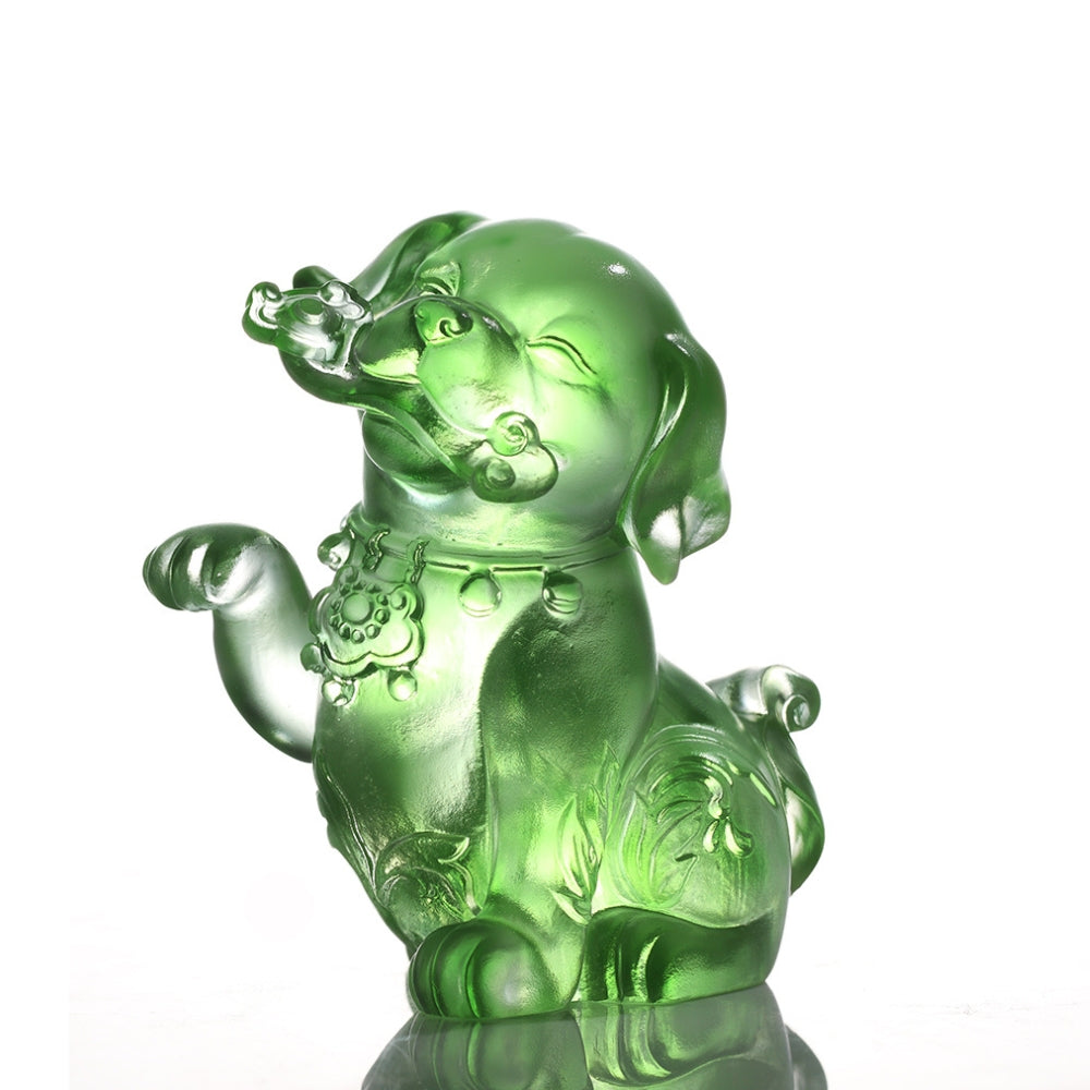 LIULI Crystal Zodiac, Animal, Year of the Dog, Ruyi’s Twelve Blessings-Prosperity Follows Woof Woof