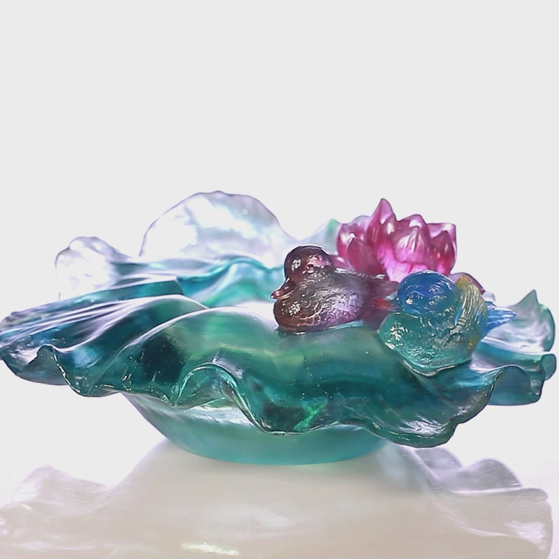 LIULI Crystal vase, Flower, Lotus, Mandarin ducks, Overflow of Beauty