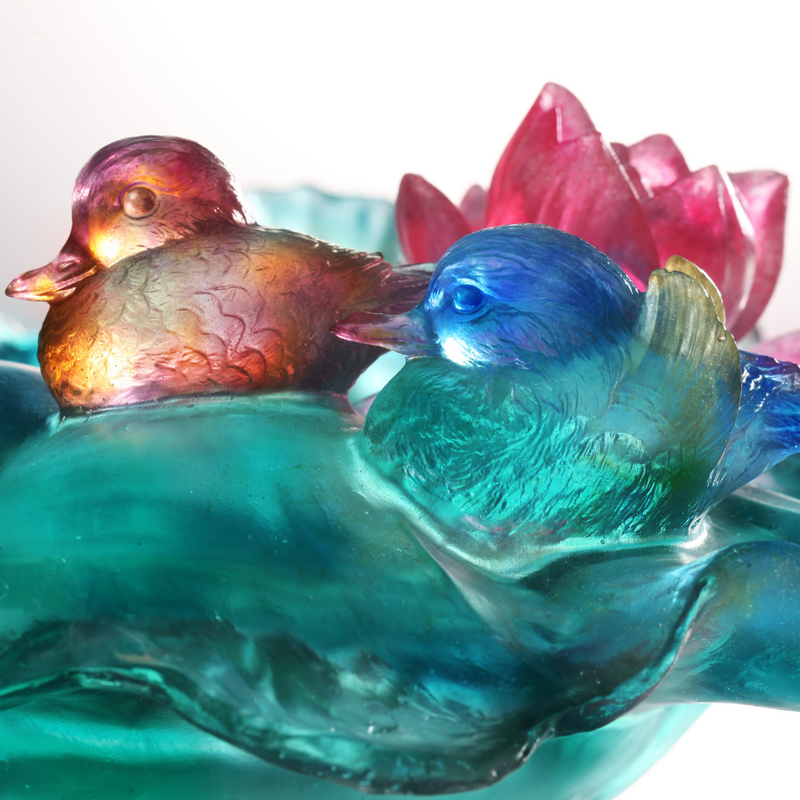 LIULI Crystal vase, Flower, Lotus, Mandarin ducks, Overflow of Beauty