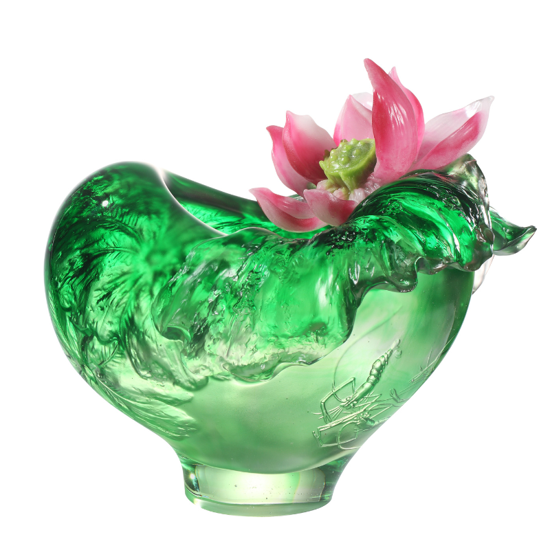 LIULI Crystal vase, Flower & Shrimp, Lotus Pond Leisure