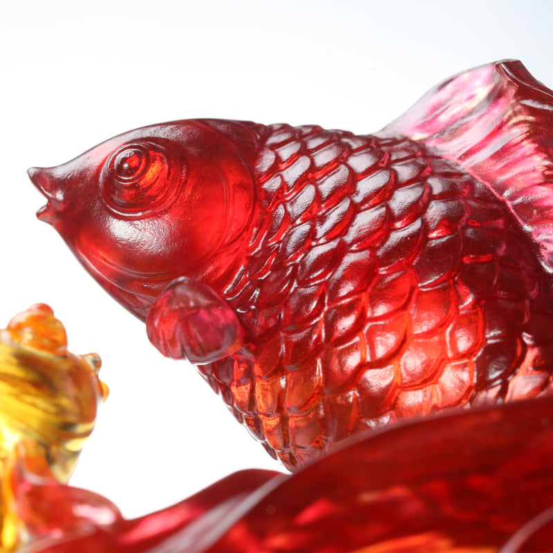 LIULI Crystal Carp Fish Sculpture, Gold Fish, In Unity