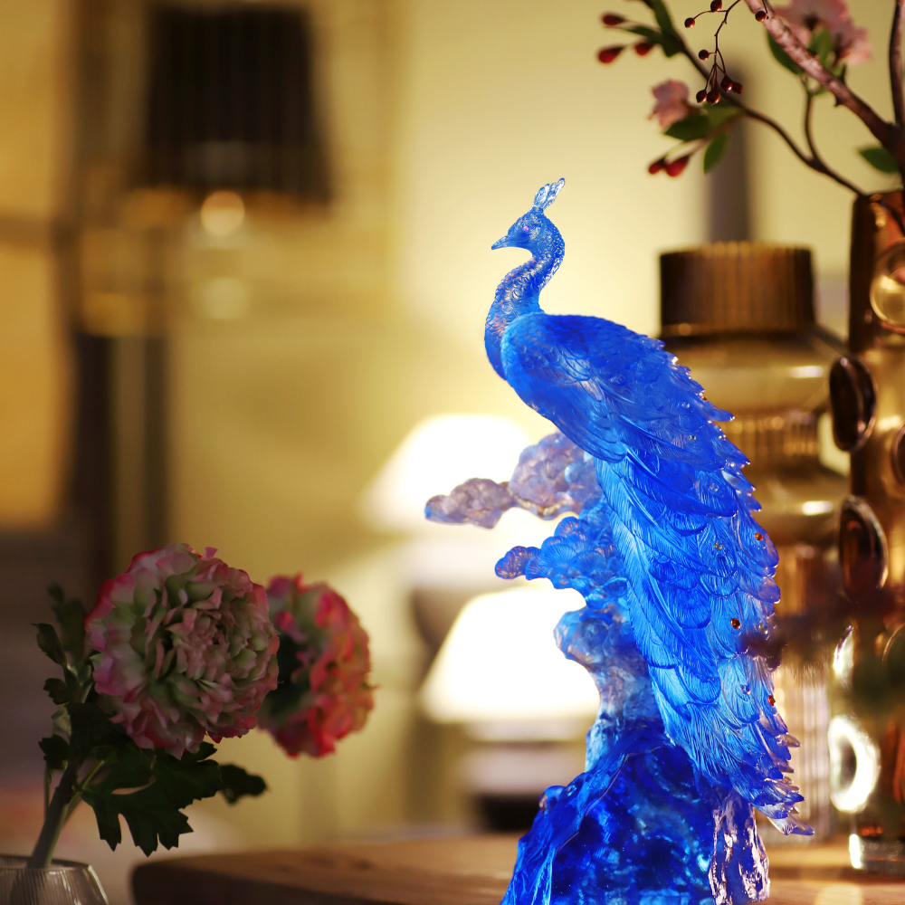 LIULI Crystal Bird, Peacock, Divine Splendour