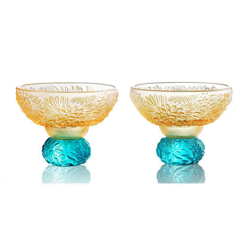 Virtuous Chrysanthemum (A Drink to Virtue) - Sake Glass, Shot Glass (Set of 2) - LIULI Crystal Art