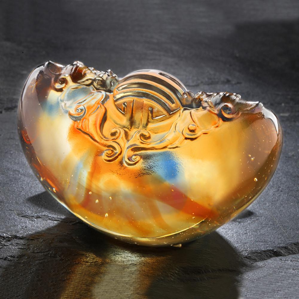 -- DELETE -- Crystal Paperweight, Chinese Ingot, Everlasting Auspice and Fortune - LIULI Crystal Art