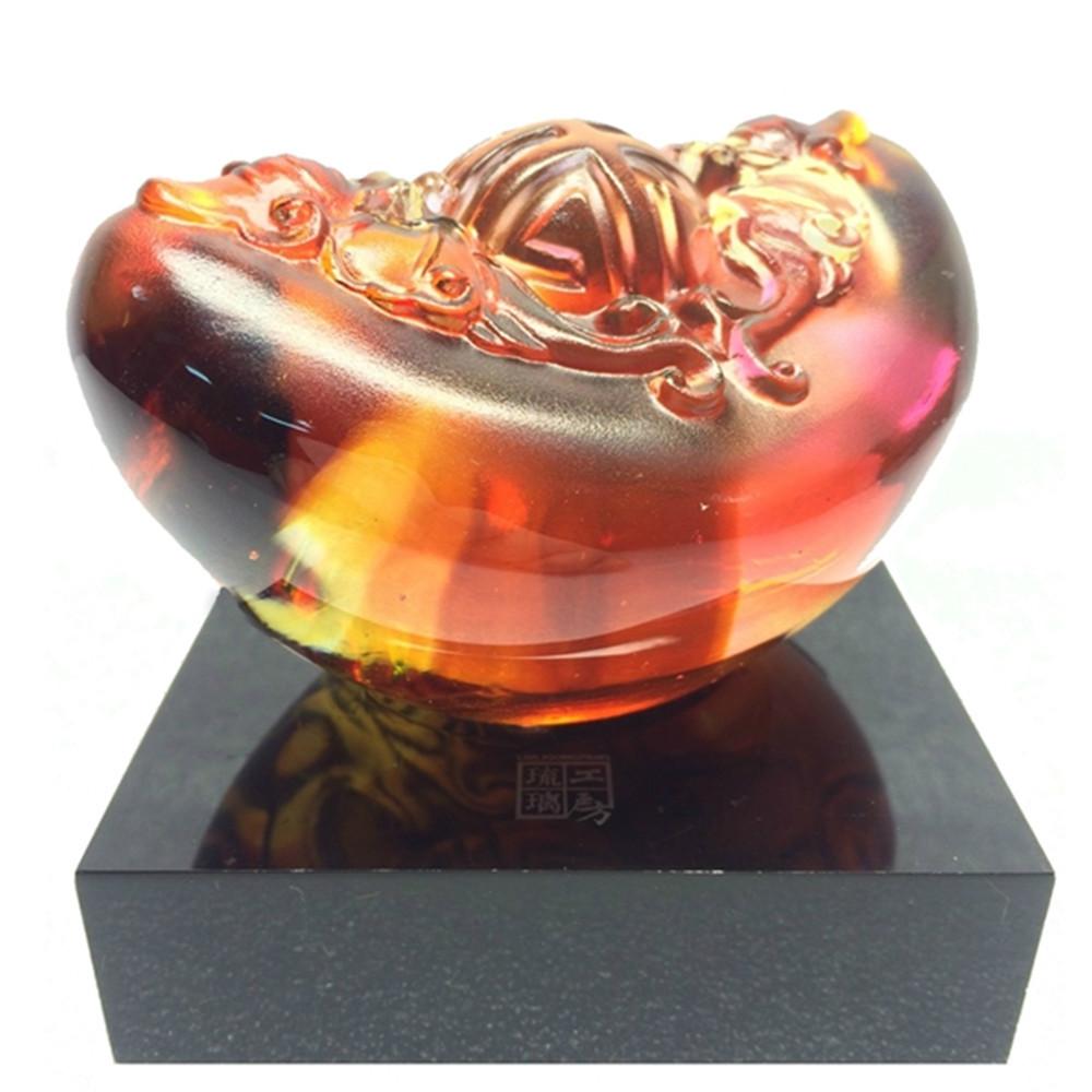 -- DELETE -- Crystal Paperweight, Chinese Ingot, Everlasting Auspice and Fortune - LIULI Crystal Art