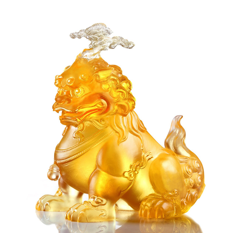 LIULI Crystal Foo Dog, Evergreen Pine Sculpture, The Evergreen Lion