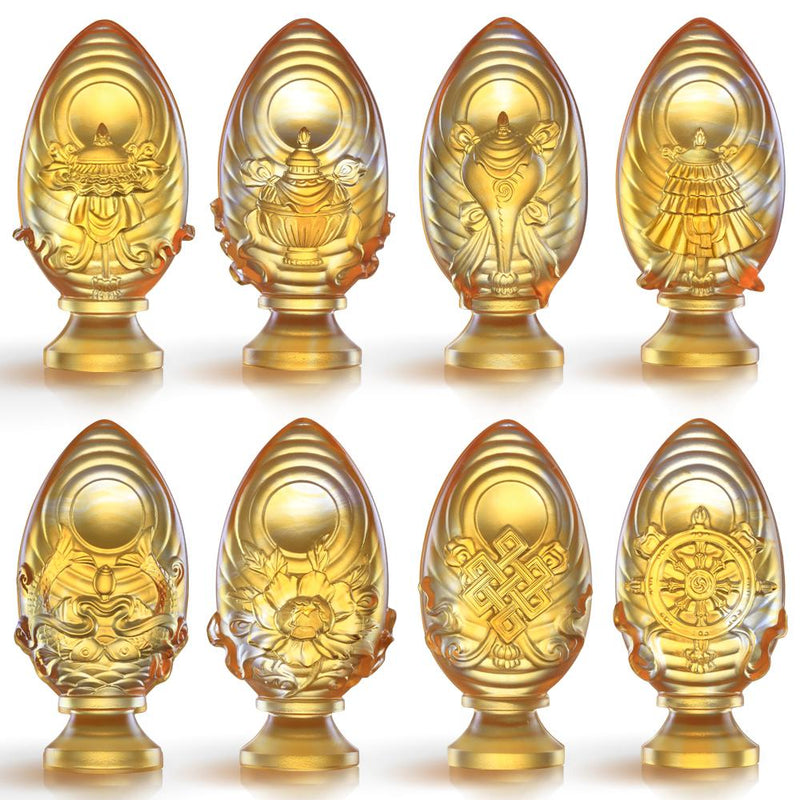 Crystal Feng Shui, Good Fortune & Wealth, Eight Auspicious Offerings, Implement Auspiciousness, The Rest Will Follow (Set of 8) - LIULI Crystal Art