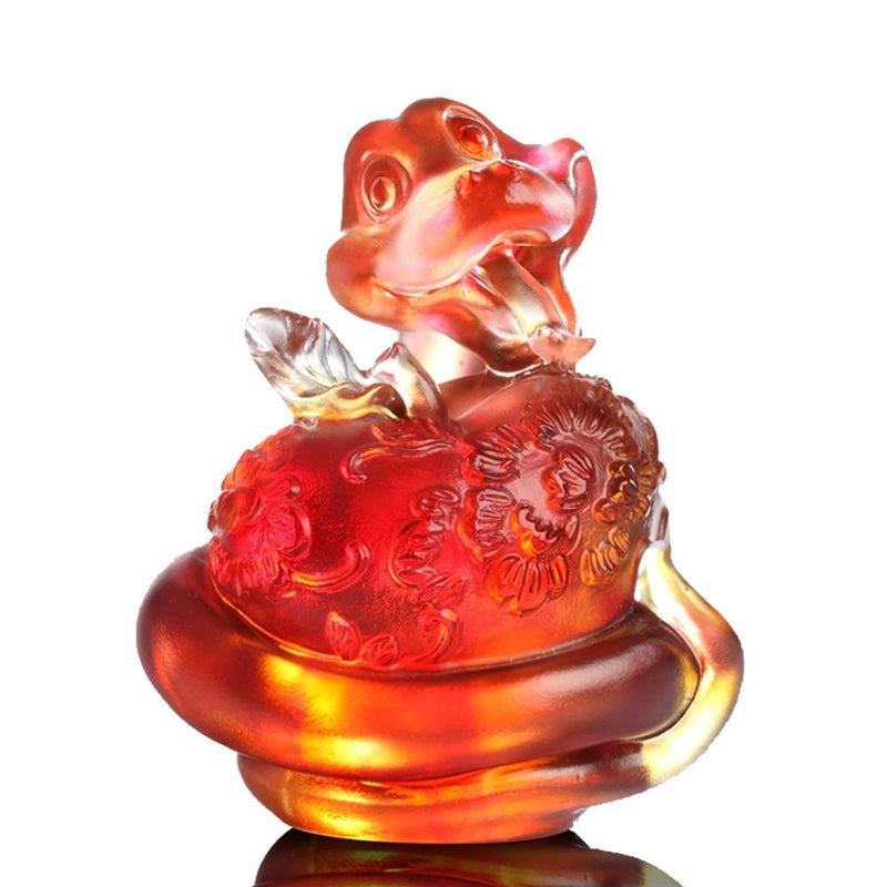 - Crystal Snake Figurine (Zodiac, Playful) - "A Flowery World of Happiness" - LIULI Crystal Art