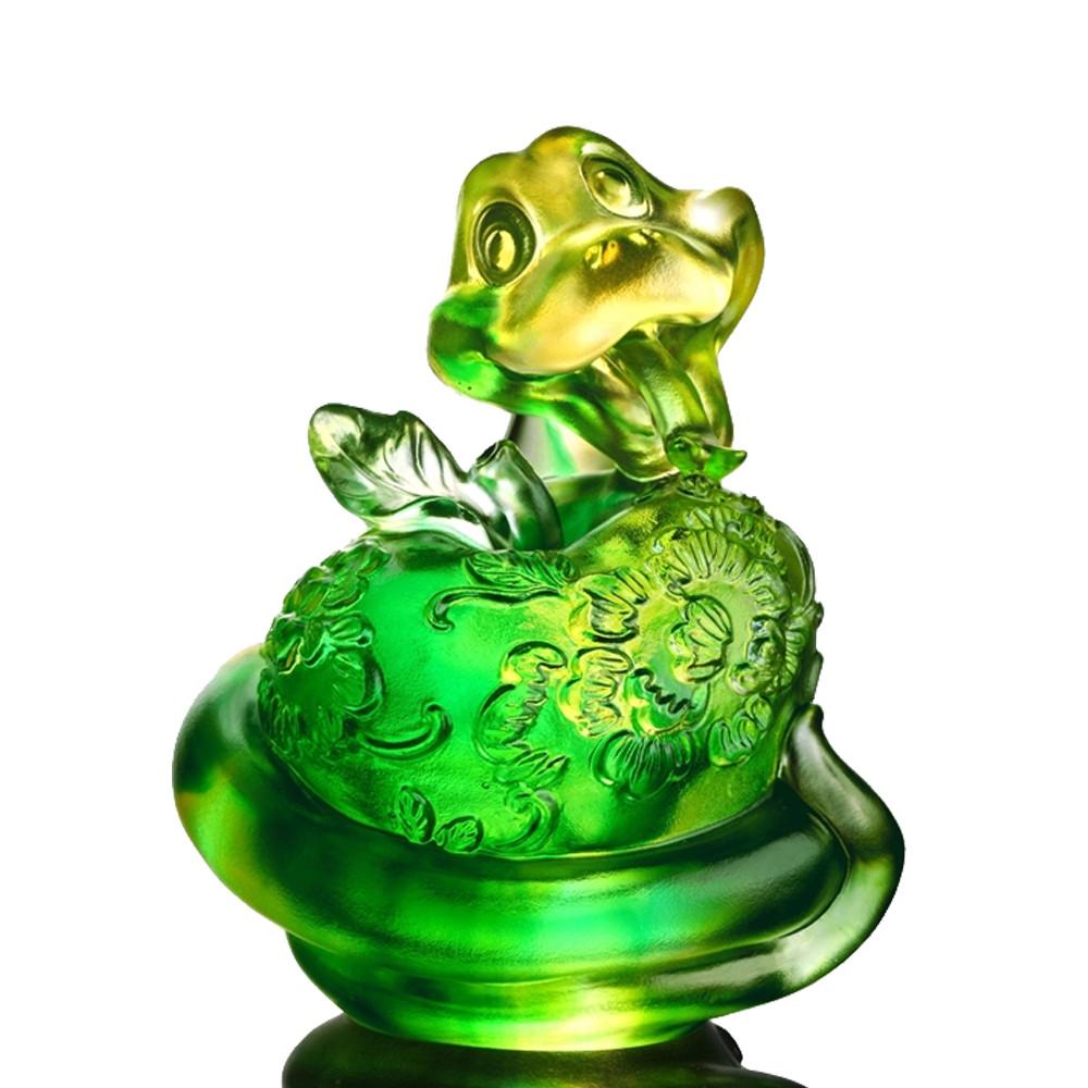 - Crystal Snake Figurine (Zodiac, Playful) - "A Flowery World of Happiness" - LIULI Crystal Art