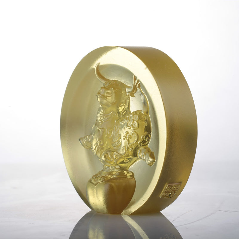 LIULI Year of the Ox Meaning Crystal Paperweight The Joyful Spirit of the Ox