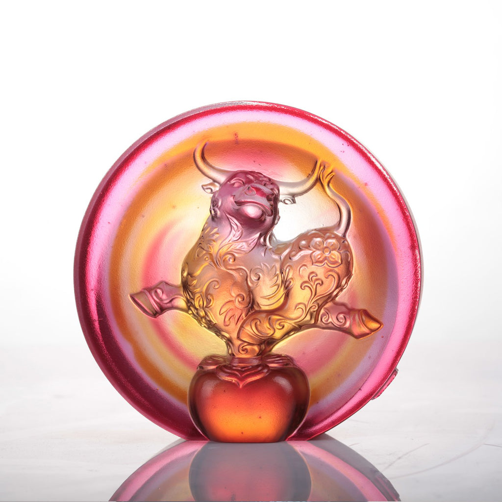 LIULI Year of the Ox Meaning Crystal Paperweight The Joyful Spirit of the Ox