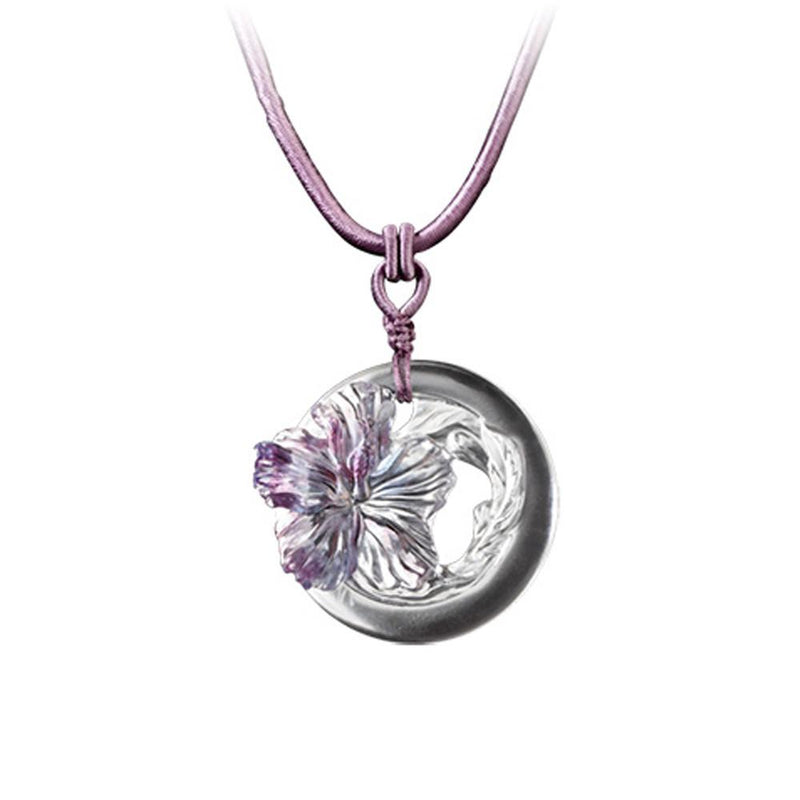 Crystal Necklace, Hibiscus Flower, Song of the Morning Flower - LIULI Crystal Art