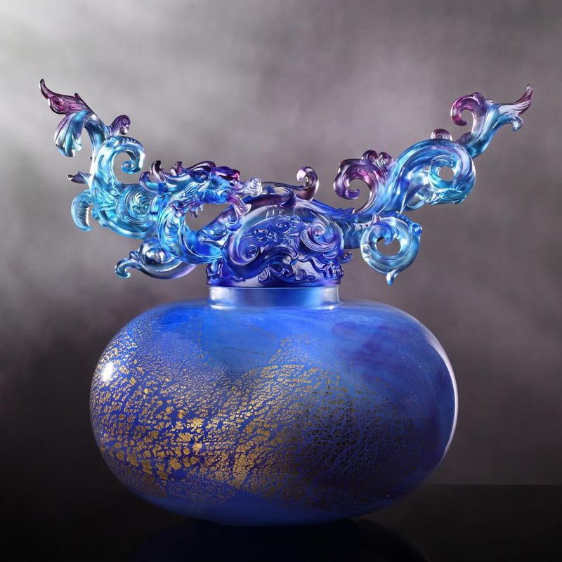 Crystal Treasure Vase, Feng Shui, Dragon of Wood Element, Eternal Peace Baoping - LIULI Crystal Art
