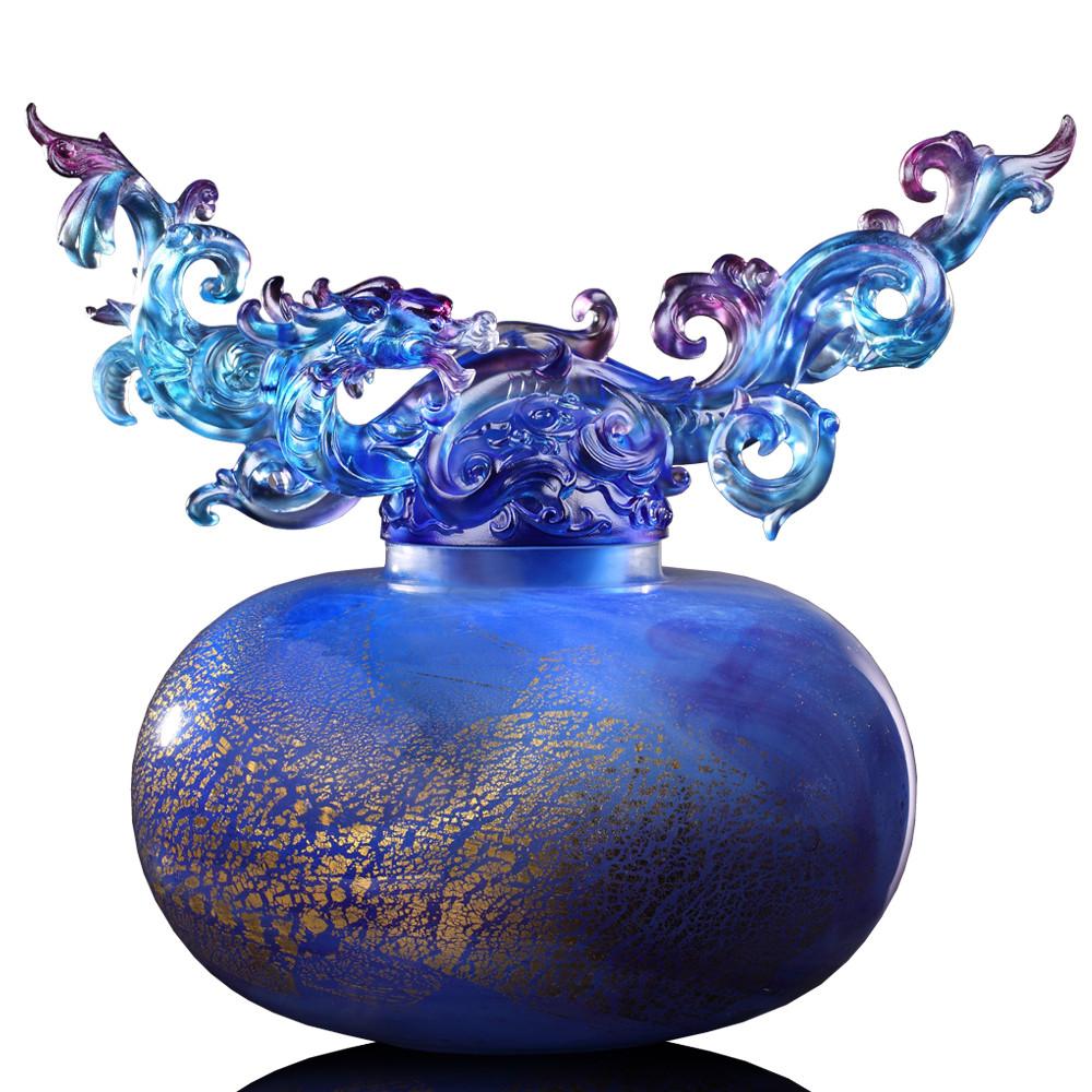 Crystal Treasure Vase, Feng Shui, Dragon of Wood Element, Eternal Peace Baoping - LIULI Crystal Art