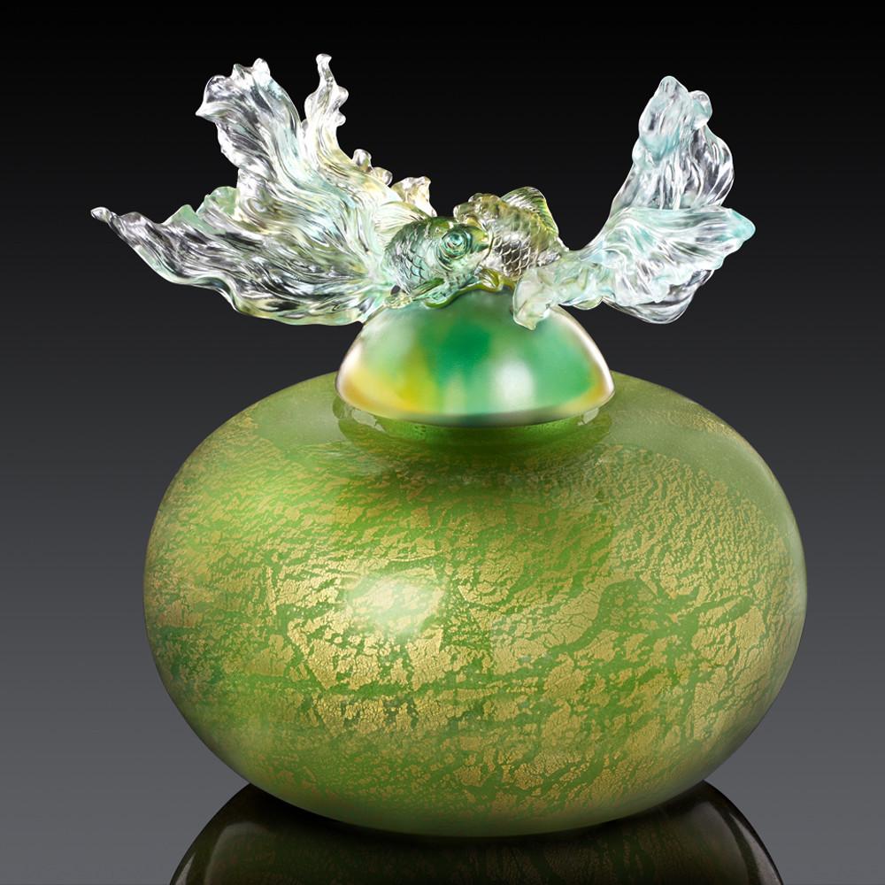 Crystal Treasure Vase, Goldfish, A Vase of Riches-Golden Jade Joy - LIULI Crystal Art