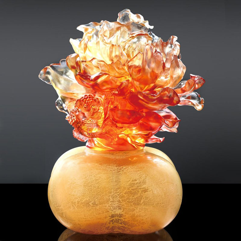 Crystal Treasure Vase, A Vase of Riches-Peony Grandeur - LIULI Crystal Art