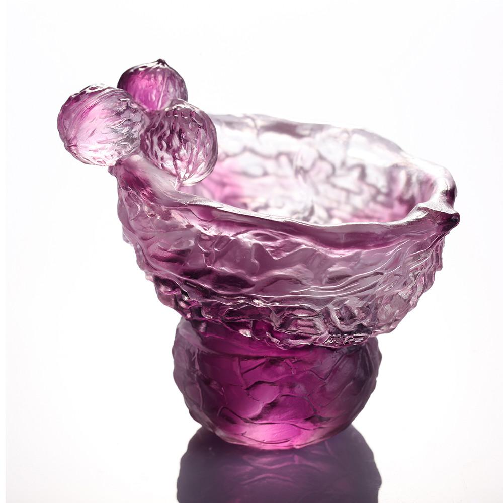 -- DELETE -- Crystal Bowl, Paperclip Holder, Desk Decor, Walnut symbolizes Wealth, Genial Abundance - LIULI Crystal Art