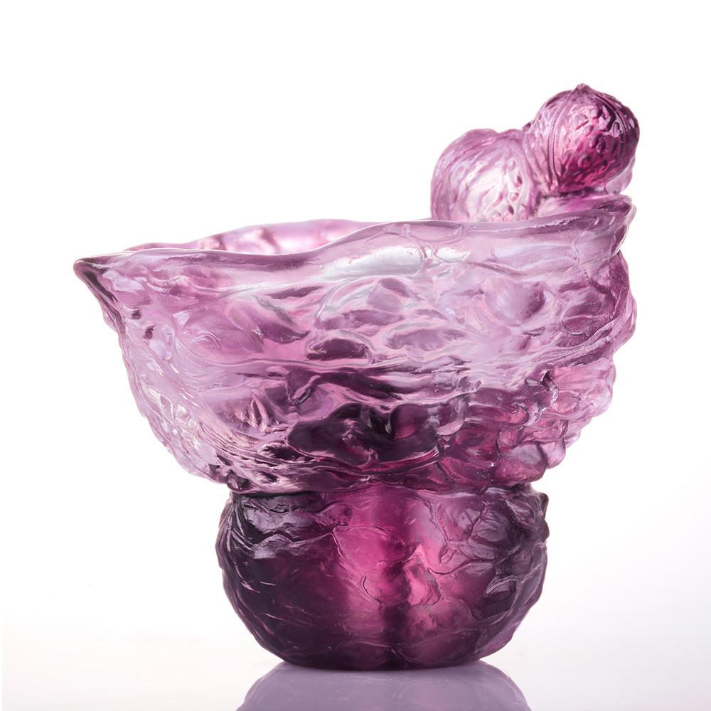 -- DELETE -- Crystal Bowl, Paperclip Holder, Desk Decor, Walnut symbolizes Wealth, Genial Abundance - LIULI Crystal Art