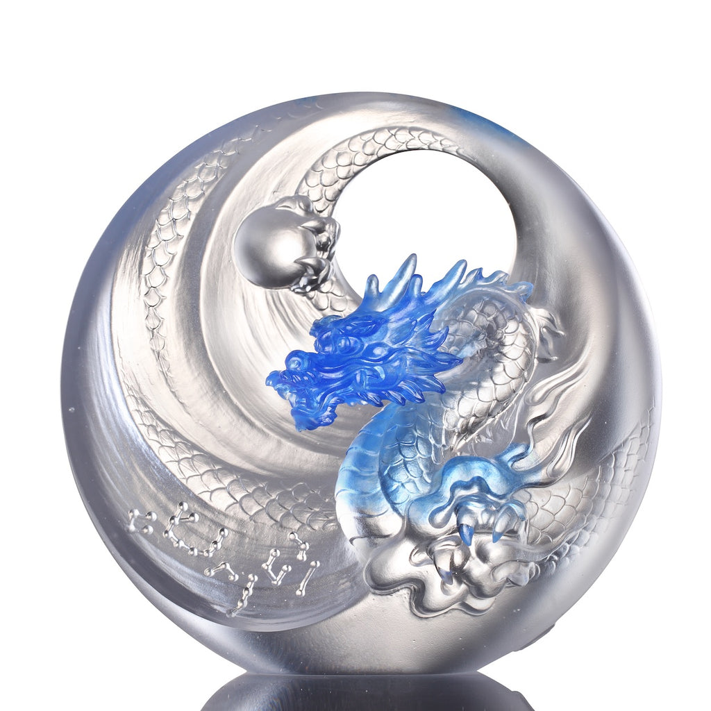 LIULI Crystal Art, Mythical Creature-Azure Dragon, Brilliant Sun - Rise