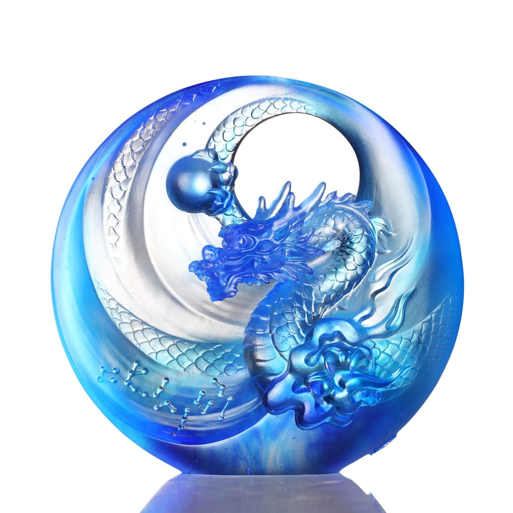 LIULI Crystal Art, Mythical Creature-Azure Dragon, Brilliant Sun - Rise