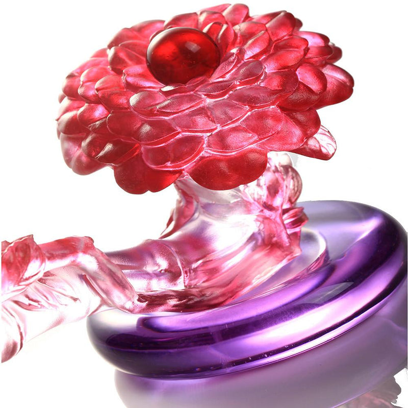 Crystal Feng Shui Ruyi, Camellia, Ruyi of Virtue - LIULI Crystal Art