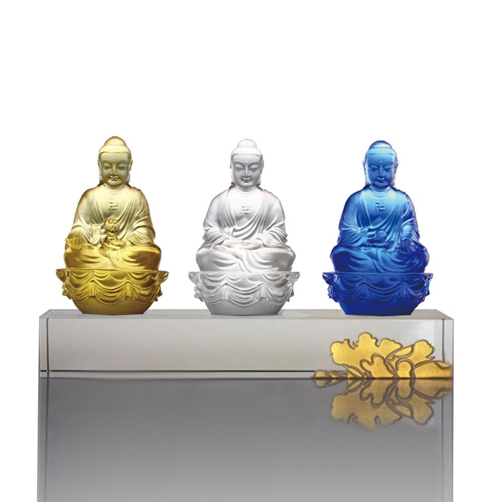 Crystal Buddha, Amitabha, Shakyamuni, Medicine, Guardians of Peace (Set of 3) - LIULI Crystal Art