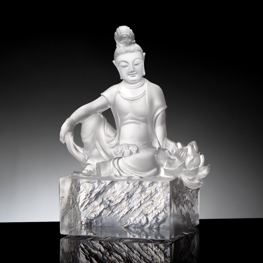 Crystal Buddha, Guanyin, Content, A Flower Blooms - LIULI Crystal Art