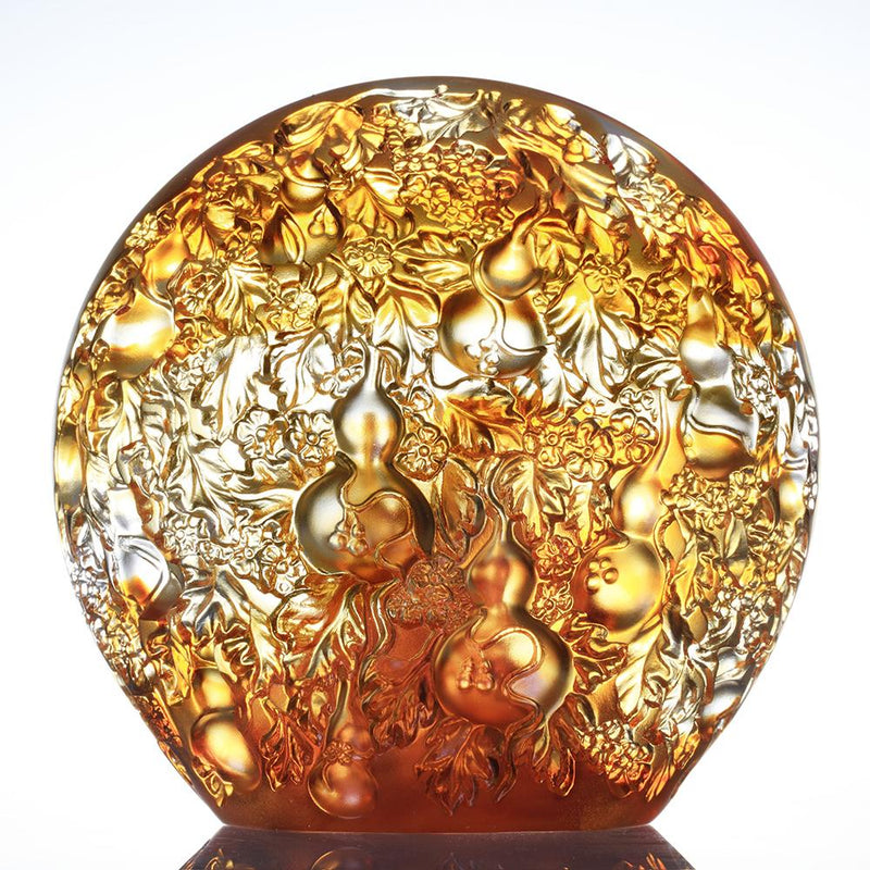 Crystal Gourd, Feng Shui Hulu, A Resplendent Union, 24K Gilded - LIULI Crystal Art