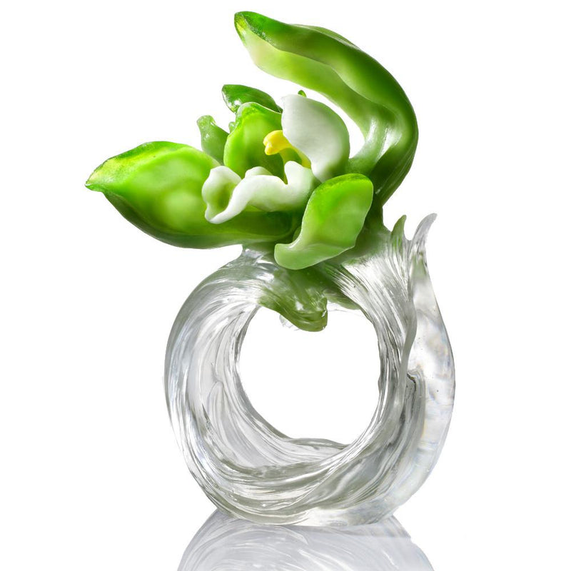 Collector Edition-Crystal Flower, Orchid, A Chinese Liuli Flower, Imminent Spring Dance - LIULI Crystal Art