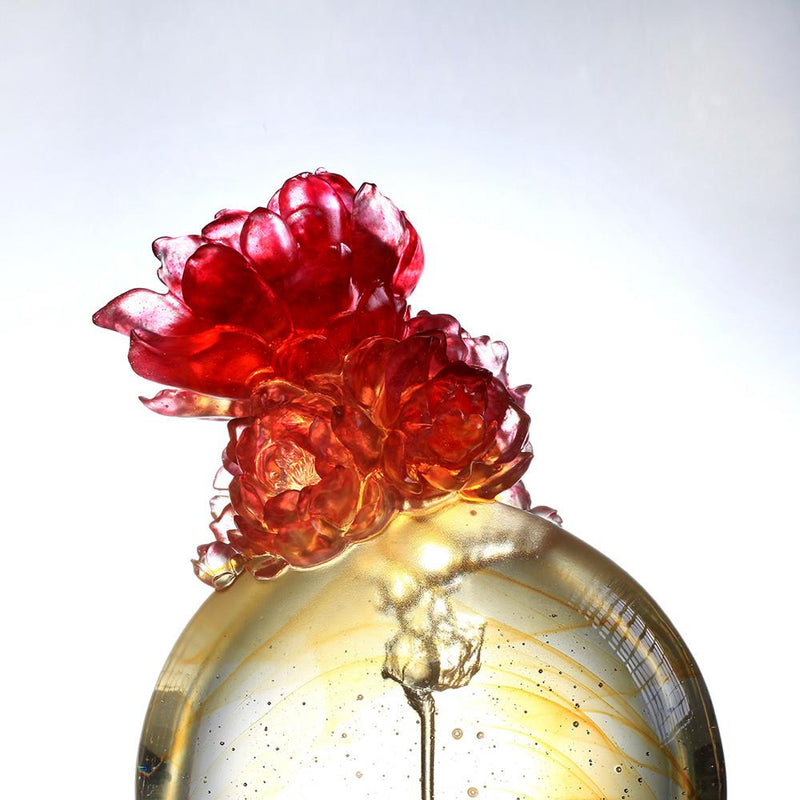 -- DELETE -- Crystal Flower, Peach Blossoms Figurine, Flourish Through Practice - LIULI Crystal Art