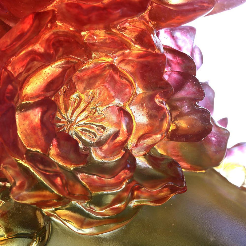-- DELETE -- Crystal Flower, Peach Blossoms Figurine, Flourish Through Practice - LIULI Crystal Art