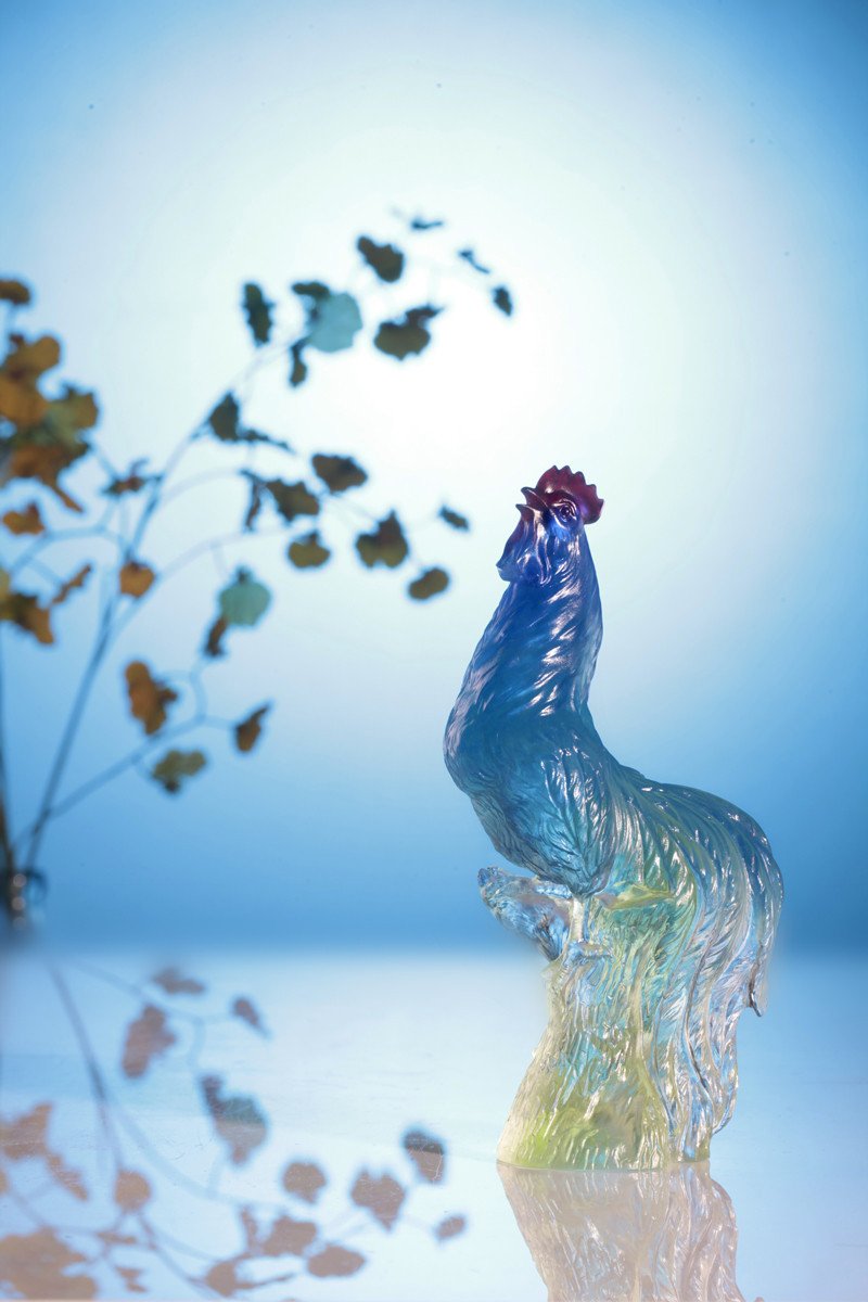 -- DELETE -- Rooster Figurine (Nobility) - "First Ray of Sunlight" - LIULI Crystal Art