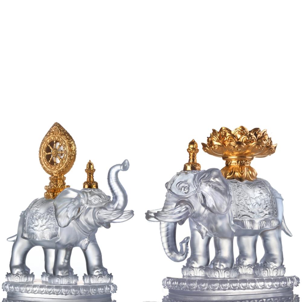 Crystal Animal, Elephant, Six Tusked Elephant of Universal Light, 24K Gilded, Set of 2pcs - LIULI Crystal Art