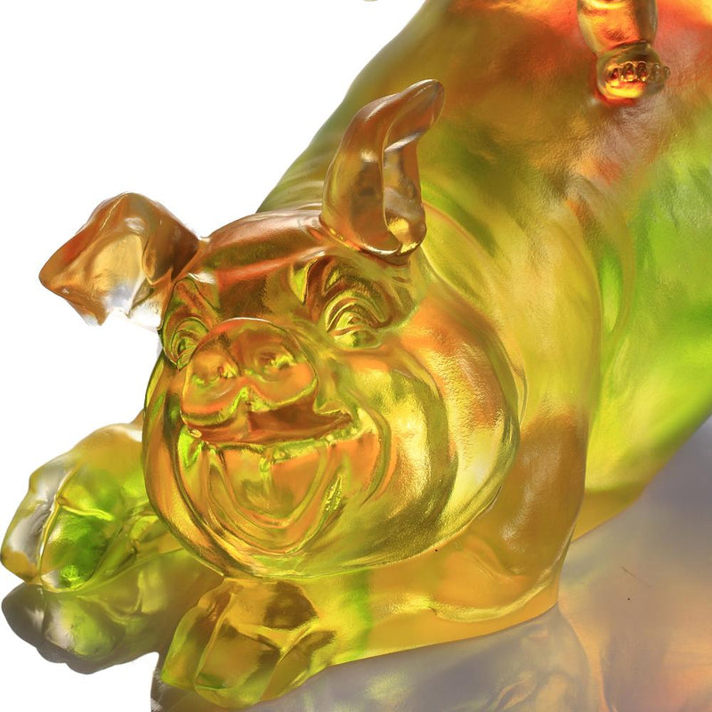 Crystal Animal, Baby Doll Riding Pig, Happy Together - LIULI Crystal Art