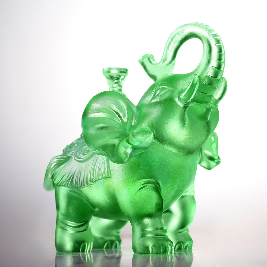 LIULI Crystal Elephant Raising Trunk Sculpture, The Auspicious Elephant