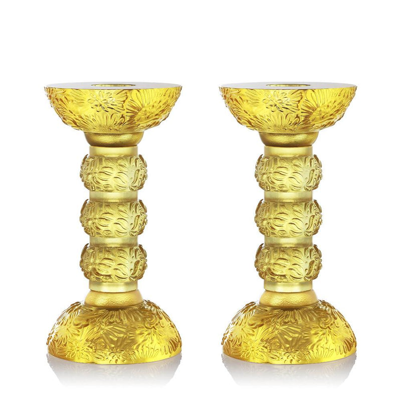 - "Golden Illumination" - Crystal Candle Holder (Set of 2), Light Amber - LIULI Crystal Art