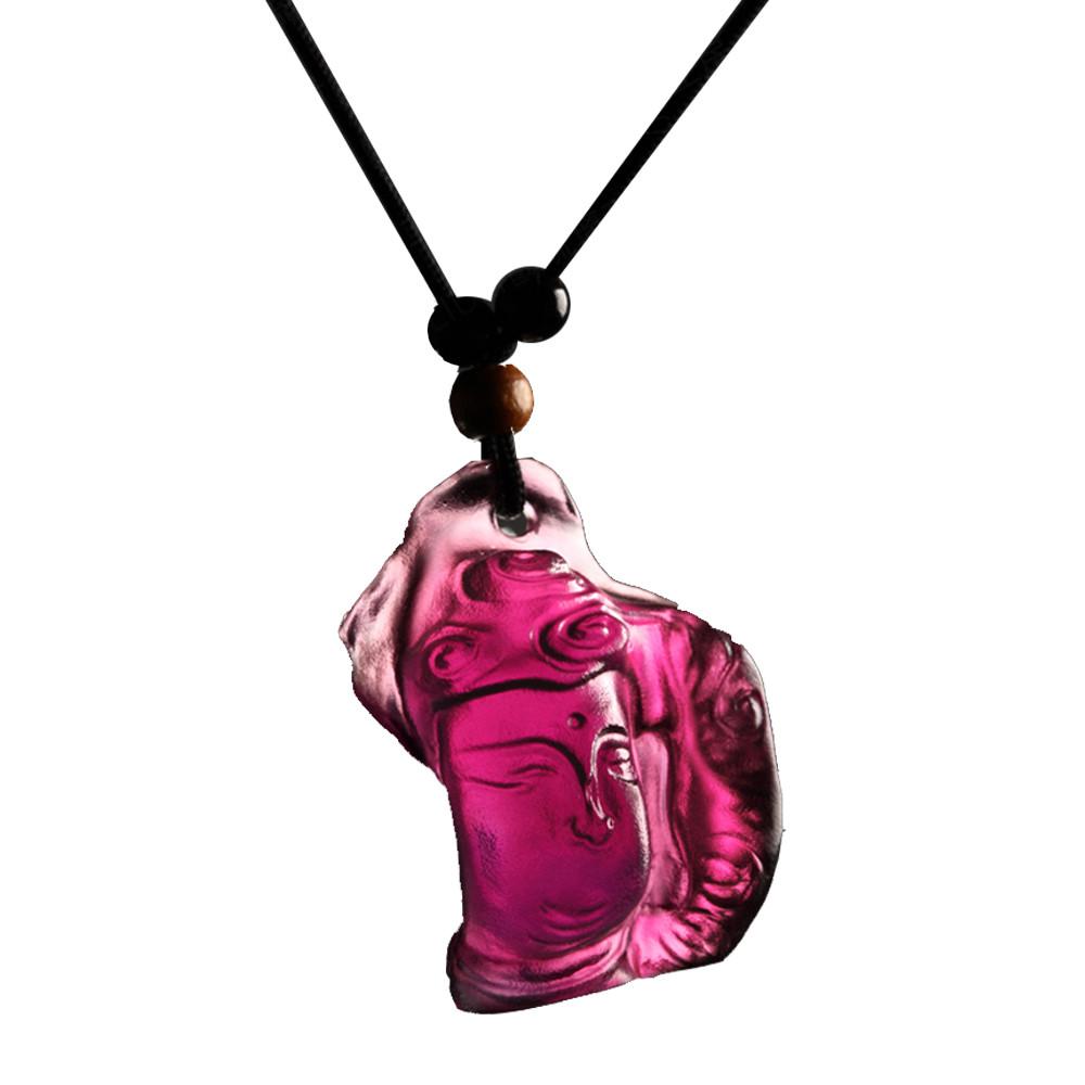 Crystal Pendant, Necklace, Buddha, Free Mind with Happiness - LIULI Crystal Art