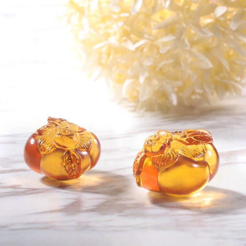 Crystal Paperweight, Feng Shui, Persimmon, Good Things Come in Pairs - LIULI Crystal Art