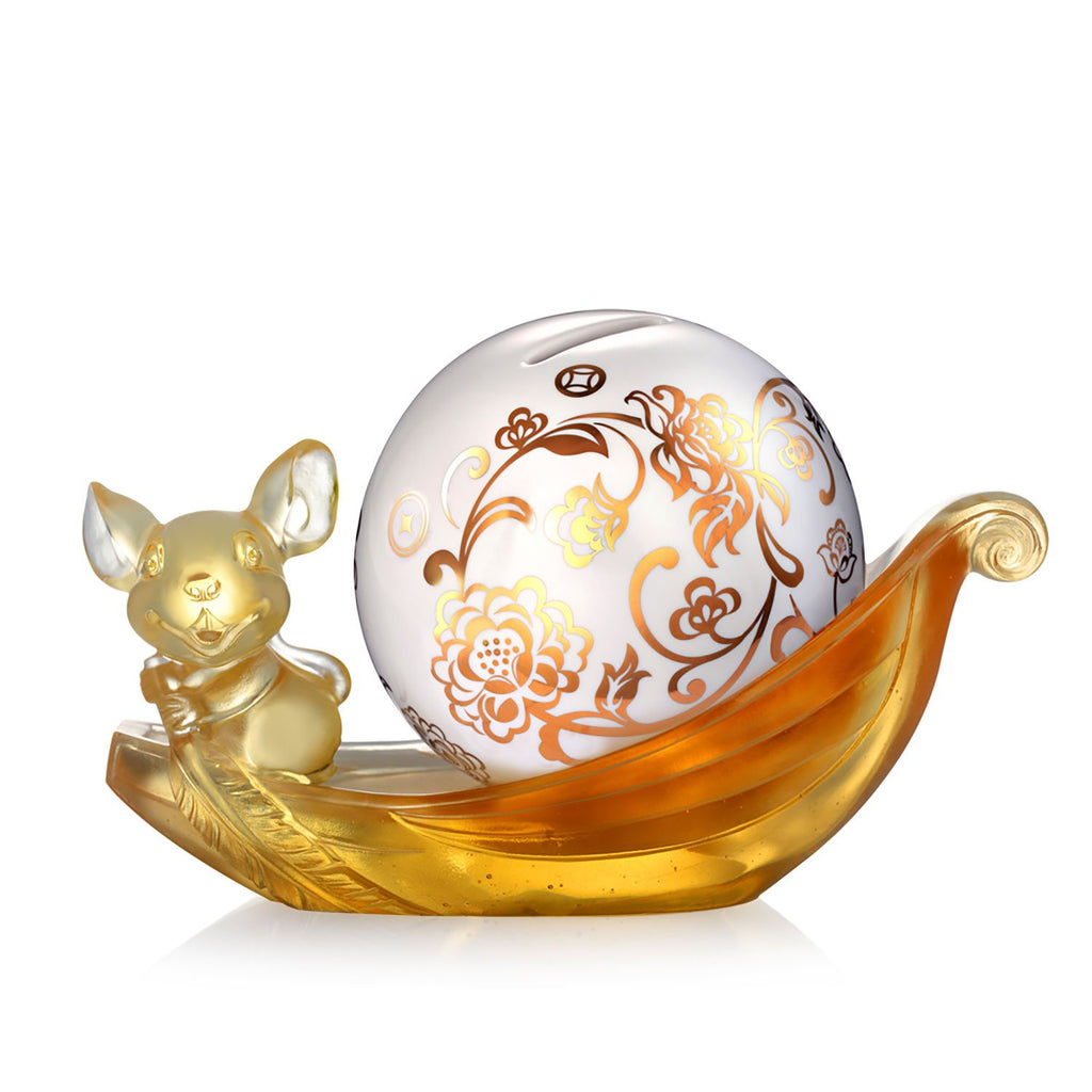 Crystal Animal, Money Bank, Piggy Bank, Year of the Rat, Aboard the Auspicious Ship - LIULI Crystal Art