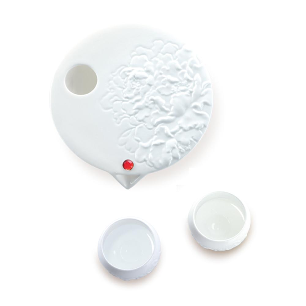 -- DELETE -- Bone China Sake Set (1 Tea Pot & 2 Cups) - Moon Lake Peony (Set of 3) - LIULI Crystal Art