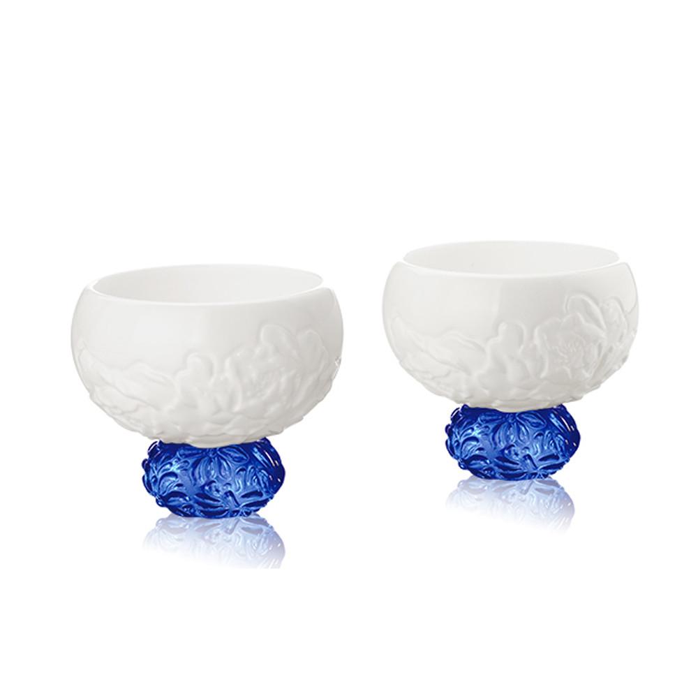 Bone China Sake Cups - Seasonal Treasures-Spring Peony (Set of 2) - LIULI Crystal Art